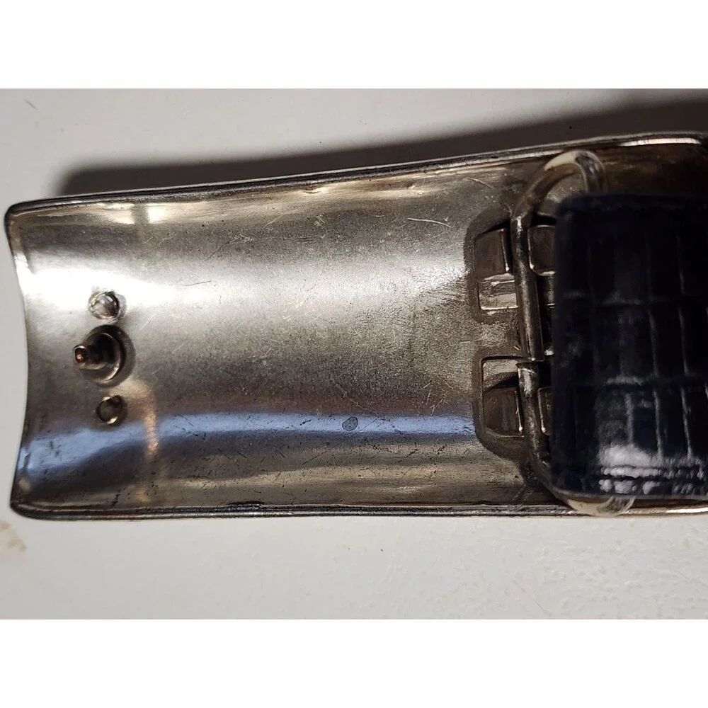 Black Leather Belt Silver Buckle Size 34